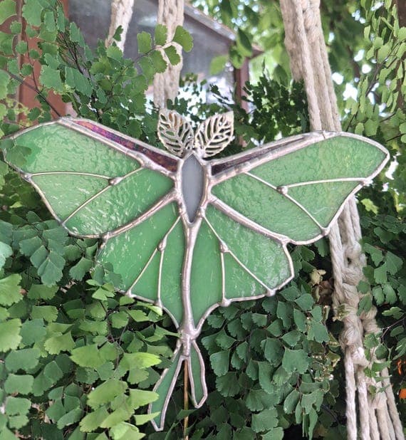 Matte Green Luna Moth Plant Stake Suncatcher
