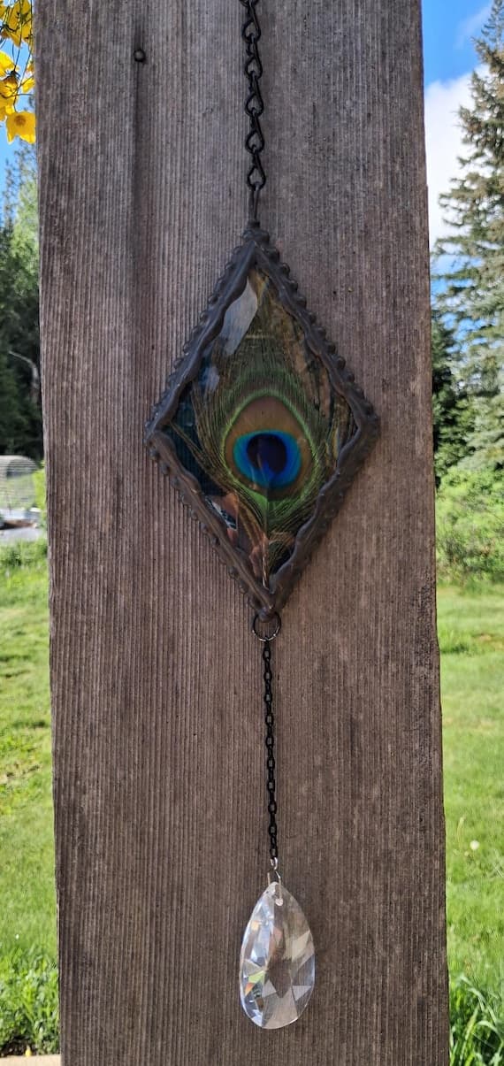 Peacock Suncatcher with Crystal Prism