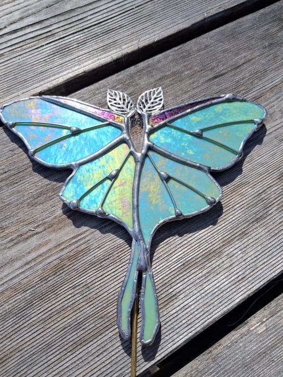 Luminescent Green Luna Moth Plant Stake