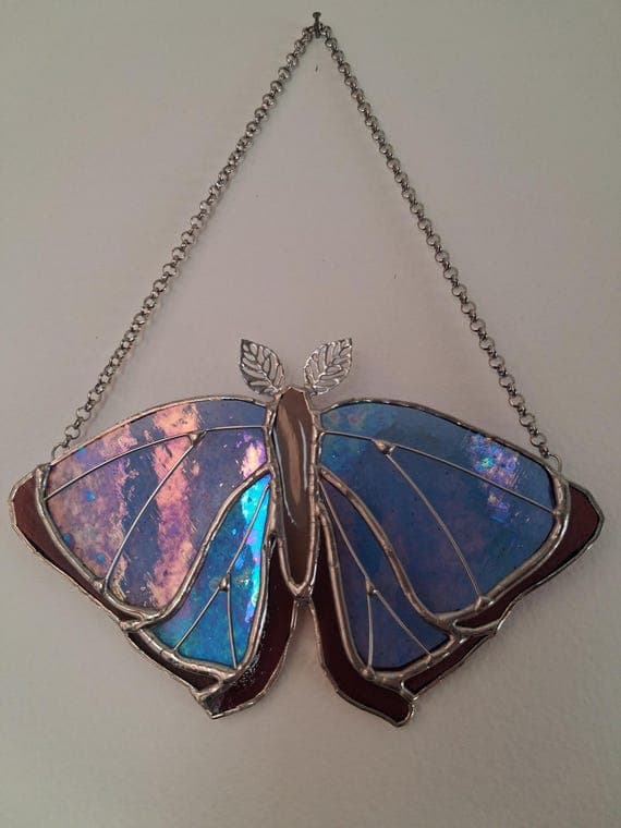 Cornflower Blue and Purple Moth Suncatcher